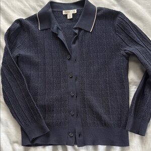 J. Crew Navy Textured Polo Cardigan with Contrast Trim, size 4/5